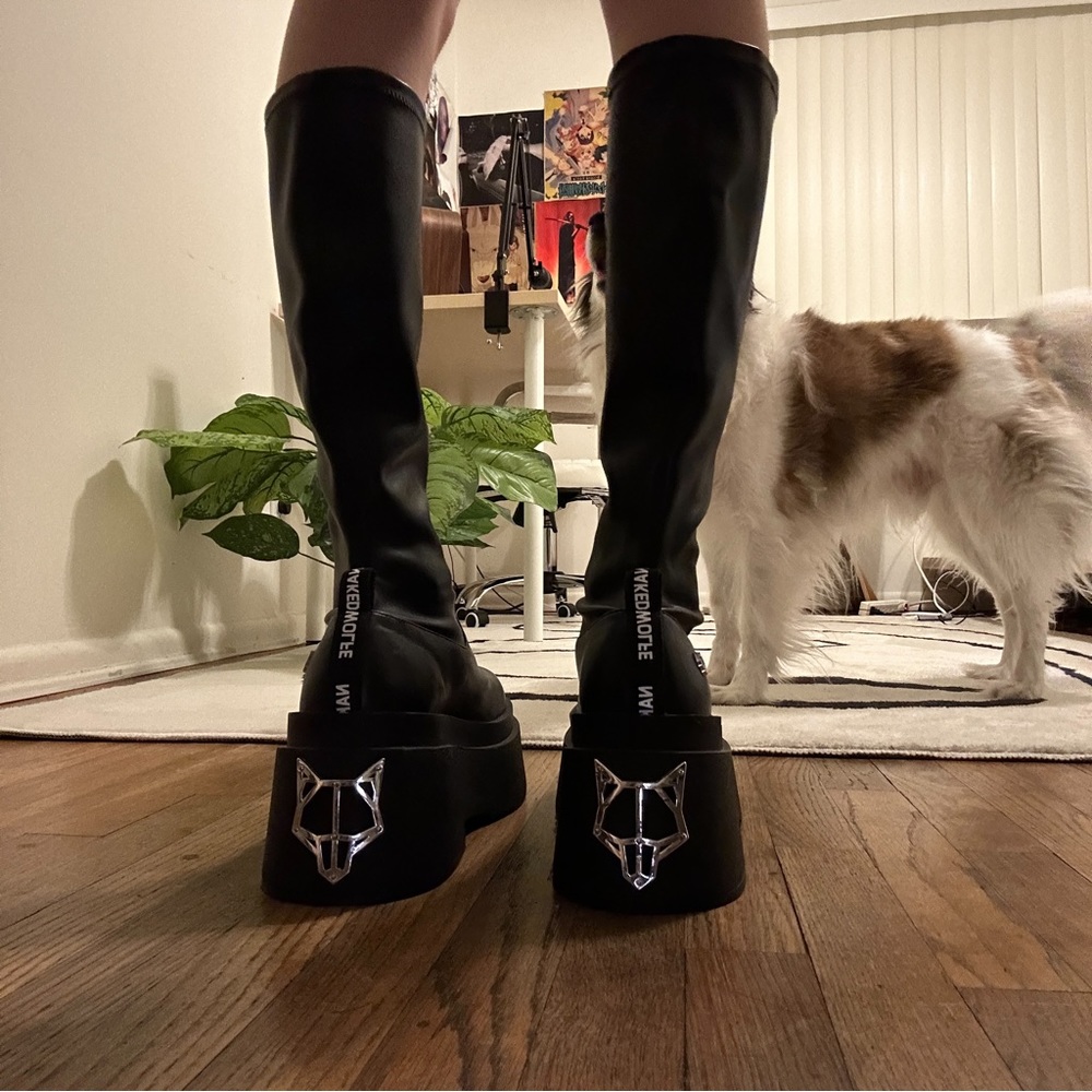 Naked Wolfe ‘Naughty’ Black Platform Knee High Boots EU39/US9